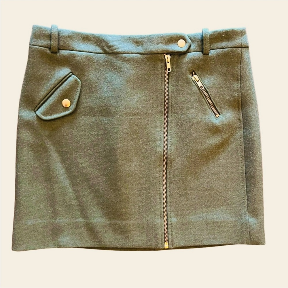 J Crew Green Wool Mini Skirt